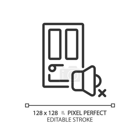 Téléchargez les illustrations : Pixel 2D parfait éditable porte insonorisée icône noire, vecteur isolé, insonorisation ligne mince illustration. - en licence libre de droit