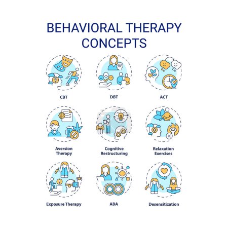 Illustration for 2D editable icons set representing behavioral therapy concepts, isolated vector, thin line colorful illustration. - Royalty Free Image