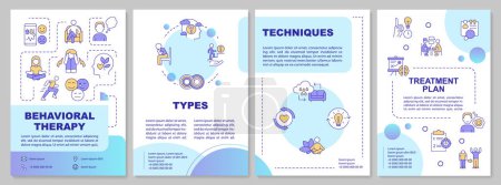 Illustration for Multicolor behavioral therapy brochure template, leaflet design with thin linear icons, 4 vector layouts. - Royalty Free Image