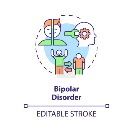 Illustration for 2D editable bipolar disorder thin line icon concept, isolated vector, multicolor illustration representing behavioral therapy. - Royalty Free Image