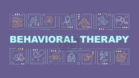 Illustration for Behavioral therapy text with various thin line icons concept on dark purple background, editable 2D vector illustration. - Royalty Free Image