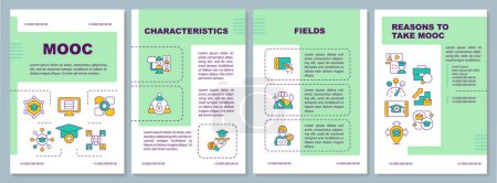 Ilustración de Plantilla de folleto MOOC verde 2D, diseño de folletos con iconos lineales delgados, 4 diseños de vectores. - Imagen libre de derechos