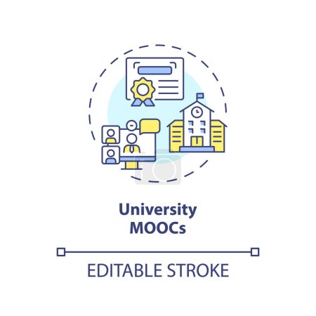 Illustration for 2D editable multicolor icon university MOOCs concept, simple isolated vector, MOOC thin line illustration. - Royalty Free Image