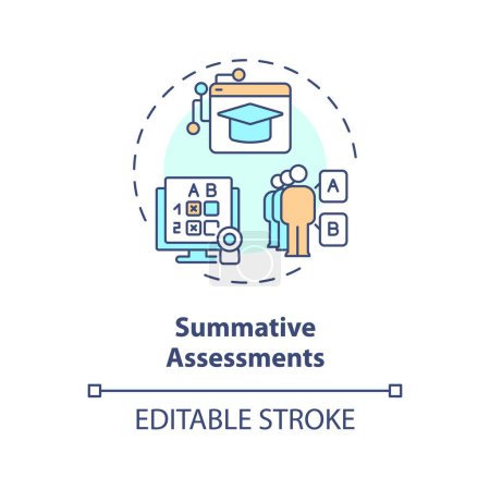 Illustration for 2D editable multicolor icon summative assessments concept, simple isolated vector, MOOC thin line illustration. - Royalty Free Image
