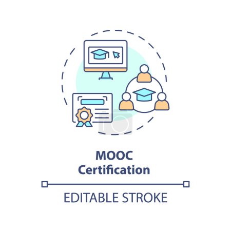 Illustration for 2D editable multicolor icon MOOC certification concept, simple isolated vector, MOOC thin line illustration. - Royalty Free Image