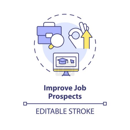Illustration for 2D editable multicolor icon improve job prospects concept, simple isolated vector, MOOC thin line illustration. - Royalty Free Image