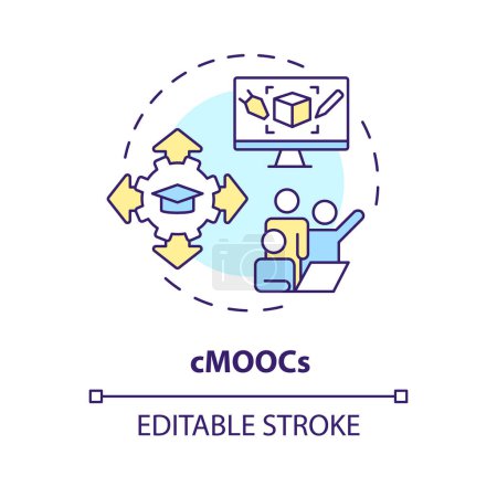 Illustration for 2D editable multicolor icon cMOOCs concept, simple isolated vector, MOOC thin line illustration. - Royalty Free Image