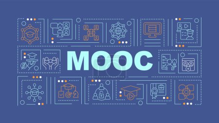 Illustration for MOOC text with various thin line icons concept on dark blue monochromatic background, editable 2D vector illustration. - Royalty Free Image