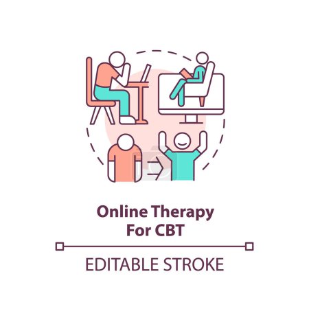 2D editierbare Online-Therapie für CBT-Thin-Line-Icon-Konzept, isolierter Vektor, mehrfarbige Abbildung für Online-Therapie.