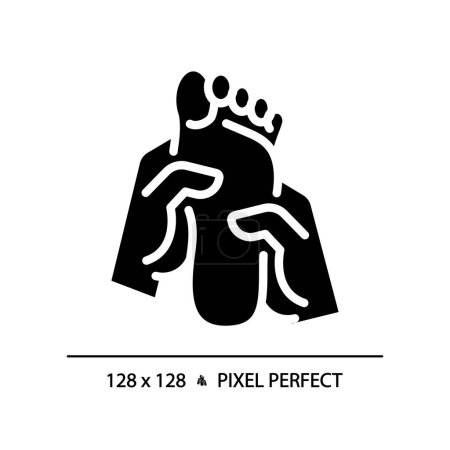 Ilustración de Icono de masaje de pie estilo glifo silueta perfecta píxel 2D, vector aislado, ilustración, pictograma sólido. - Imagen libre de derechos