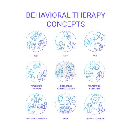 Illustration for 2D gradient icons set representing behavioral therapy concepts, isolated vector, thin line blue illustration. - Royalty Free Image