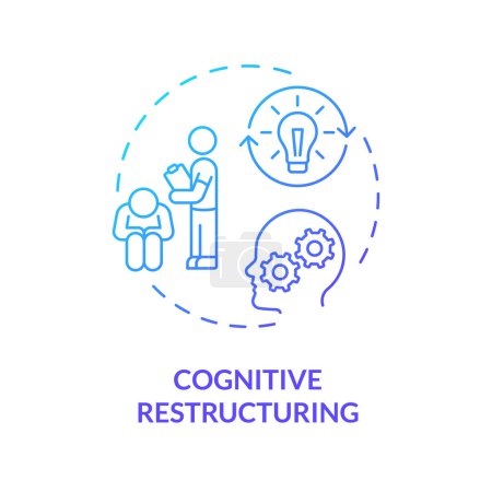 Illustration for 2D gradient cognitive restructuring blue thin line icon concept, isolated vector, illustration representing behavioral therapy. - Royalty Free Image