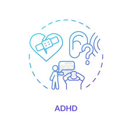 2D-Gradient ADHS blue thin line icon concept, isolierter Vektor, Darstellung der Verhaltenstherapie.