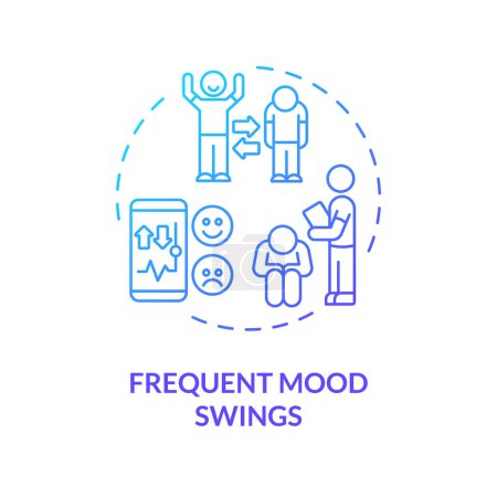 2D-Gradient häufige Stimmungsschwankungen Blue Thin Line Icon-Konzept, isolierter Vektor, Darstellung der Verhaltenstherapie.