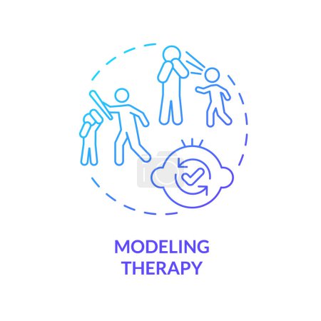 Ilustración de Terapia de modelado de gradientes 2D concepto de icono de línea delgada azul, vector aislado, ilustración que representa la terapia conductual. - Imagen libre de derechos