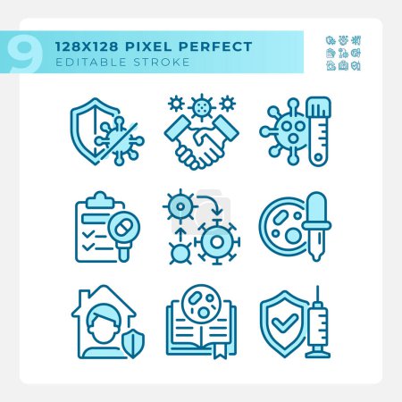 Illustration for Pixel perfect blue icons representing bacteria, editable thin line illustration set. - Royalty Free Image