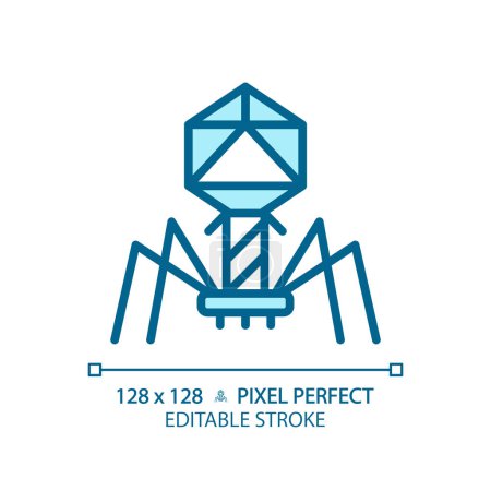 Illustration for 2D pixel perfect editable blue bacteriophage icon, isolated monochromatic vector, thin line illustration representing bacteria. - Royalty Free Image