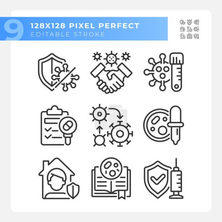 Illustration for Pixel perfect black icons representing bacteria, editable thin line illustration set. - Royalty Free Image