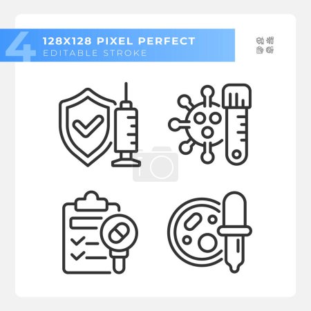 Illustration for Pixel perfect black icons pack of bacteria, editable thin linear illustration. - Royalty Free Image