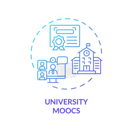 Illustration for 2D gradient icon university MOOCs concept, simple isolated vector, MOOC blue thin line illustration. - Royalty Free Image