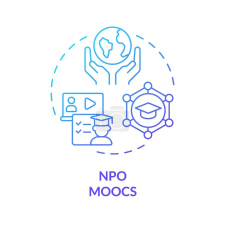 Téléchargez les illustrations : Icône de dégradé 2D Concept NPO MOOCs, vecteur isolé simple, illustration de ligne mince bleue MOOC. - en licence libre de droit