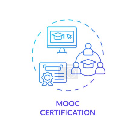 Illustration for 2D gradient icon MOOC certification concept, simple isolated vector, MOOC blue thin line illustration. - Royalty Free Image
