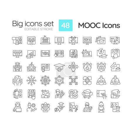 Illustration for 2D editable black big thin line icons set representing MOOC, isolated vector, linear illustration. - Royalty Free Image