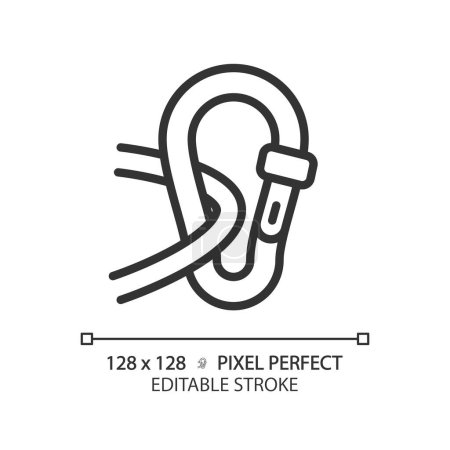 Illustration for 2D pixel perfect black carabiner icon, isolated vector, editable hiking gear thin line illustration. - Royalty Free Image