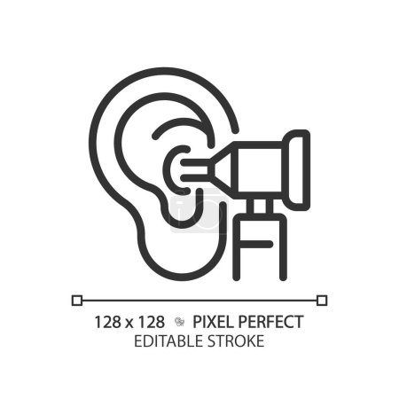 Illustration for Otoscope pixel perfect linear icon. Medical instrument. Ear health. Physical examination. Nurse consultation. Thin line illustration. Contour symbol. Vector outline drawing. Editable stroke - Royalty Free Image