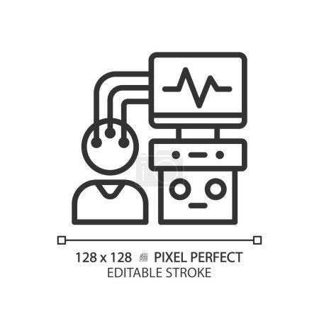 Illustration for Eeg machine pixel perfect linear icon. Brain activity. Sleep disorder. Nervous system. Clinical research. Thin line illustration. Contour symbol. Vector outline drawing. Editable stroke - Royalty Free Image