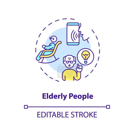 Illustration for 2D editable elderly people thin line icon concept, isolated vector, multicolor illustration representing voice assistant. - Royalty Free Image