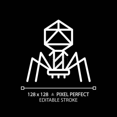 Illustration for 2D pixel perfect editable white bacteriophage icon, isolated monochromatic vector, thin line illustration representing bacteria. - Royalty Free Image