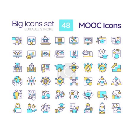 Illustration for 2D editable multicolor big line icons set representing MOOC, isolated vector, linear illustration. - Royalty Free Image