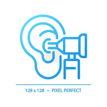 Illustration for Otoscope pixel perfect gradient linear vector icon. Medical instrument. Ear health. Physical examination. Thin line color symbol. Modern style pictogram. Vector isolated outline drawing - Royalty Free Image