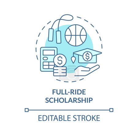 Illustration for 2D editable full-ride scholarship blue thin line icon concept, isolated vector, illustration representing athletic scholarship. - Royalty Free Image