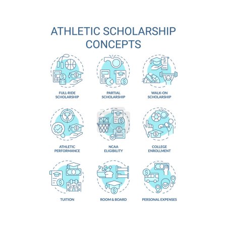 Illustration for 2D editable icons set representing athletic scholarship concepts, isolated vector, thin line blue illustration. - Royalty Free Image