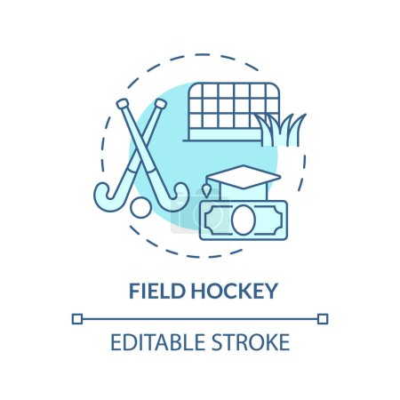 Illustration for 2D editable field hockey blue thin line icon concept, isolated vector, illustration representing athletic scholarship. - Royalty Free Image