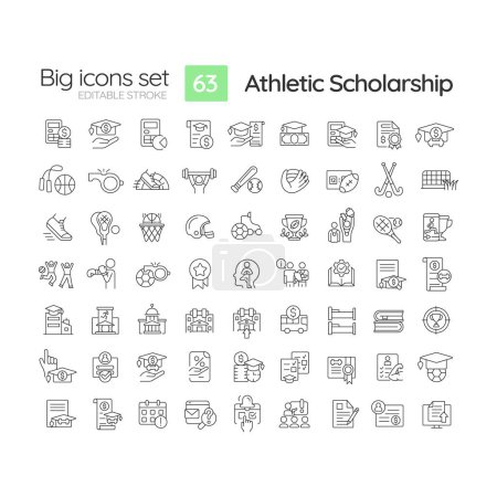 Illustration for 2D editable black big line icons set representing athletic scholarship, isolated vector, linear illustration. - Royalty Free Image