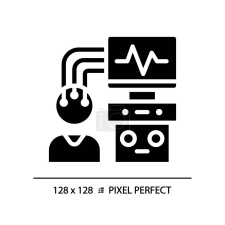 Illustration for Eeg machine pixel perfect black glyph icon. Brain activity. Sleep disorder. Nervous system. Clinical research. Silhouette symbol on white space. Solid pictogram. Vector isolated illustration - Royalty Free Image