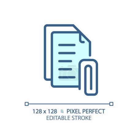 Illustration for 2D pixel perfect editable blue attachment icon, isolated vector, thin line document illustration. - Royalty Free Image