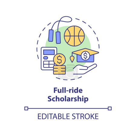 Illustration for 2D editable full-ride scholarship thin line icon concept, isolated vector, multicolor illustration representing athletic scholarship. - Royalty Free Image