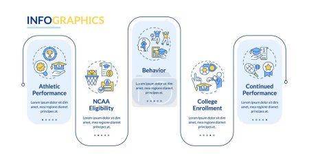 Illustration for 2D athletic scholarship vector infographics template with linear icons concept, data visualization with 5 steps, process timeline chart. - Royalty Free Image