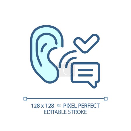 Illustration for 2D pixel perfect editable blue active listening icon, isolated vector, thin line illustration representing soft skills. - Royalty Free Image