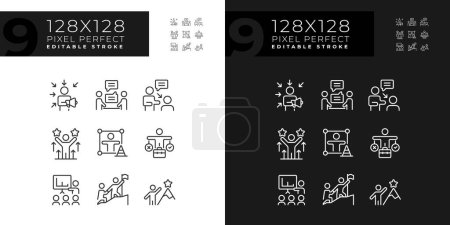 Téléchargez les illustrations : Pixel icônes sombres et claires parfaites représentant les compétences douces, jeu d'illustration de ligne mince modifiable. - en licence libre de droit