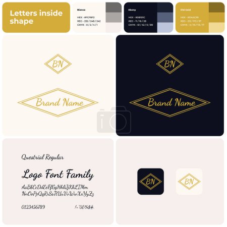 Illustration for Luxury fashion logo with brand name. Brand name icon. Creative design element with visual identity. Template with questrial regular font. Suitable for fashion, shopping, luxury. - Royalty Free Image