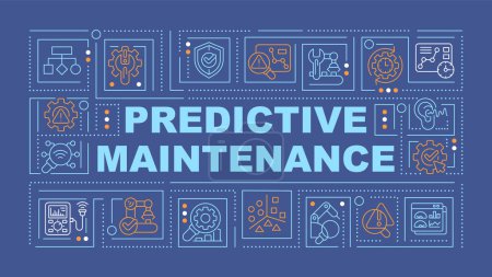 Illustration for 2D predictive maintenance text with various thin line icons concept on dark blue monochromatic background, editable 2D vector illustration. - Royalty Free Image
