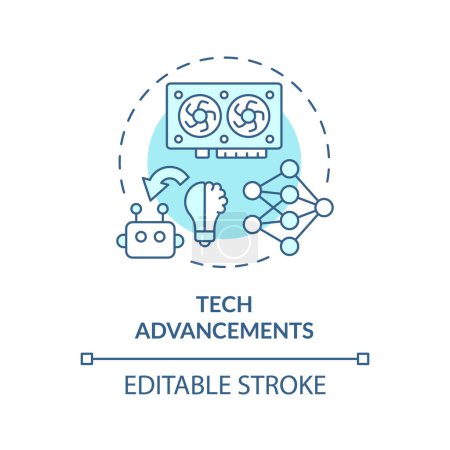 Illustration for 2D editable blue tech advancements icon, simple isolated vector, AI engineer thin line monochromatic illustration - Royalty Free Image