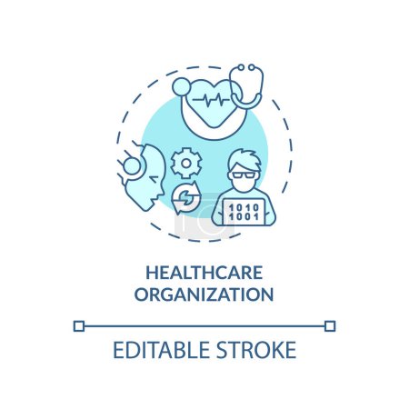 Ilustración de Icono de organización sanitaria azul editable 2D, vector aislado simple, ilustración monocromática de línea delgada de ingeniero de IA - Imagen libre de derechos