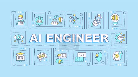 Illustration for AI engineer text with various thin linear icons concept on blue monochromatic background, editable 2D vector illustration. - Royalty Free Image