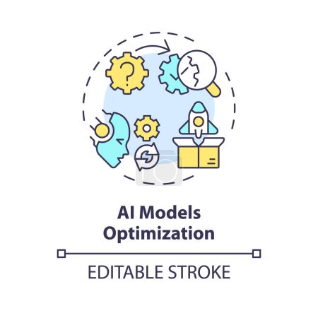 Ilustración de Icono de optimización de modelos AI multicolor editable 2D, vector aislado simple, ilustración de línea delgada de ingeniero de IA. - Imagen libre de derechos